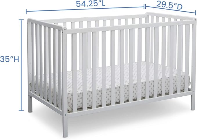 Delta Children Heartland 4-in-1 Convertible Crib - Greenguard Gold Certified, Bianca White - LeafyLoom