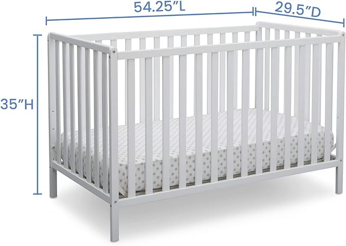 Delta Children Heartland 4-in-1 Convertible Crib, Bianca White + Delta Children Twinkle Galaxy Dual Sided Recycled Fiber Core Crib and Toddler Mattress (Bundle) - LeafyLoom