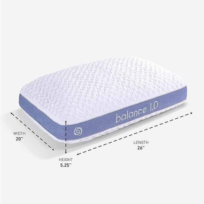 Bedgear Balance Performance Pillow - Size 1.0 - Moisture Wicking Bed Pillow - All Sleep Positions - Medium Firmness Sleeping Pillow - Hypoallergenic, Washable Removable Cover - 20" W x 26" L x 5.25" H - LeafyLoom