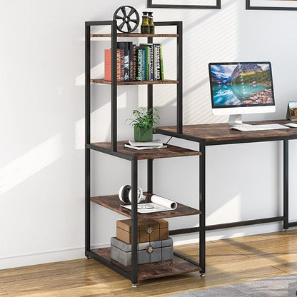 79 Inch Reversible L-Shaped Desk, Large Corner Computer Desk with 5 Tier Storage Shelves - LeafyLoom