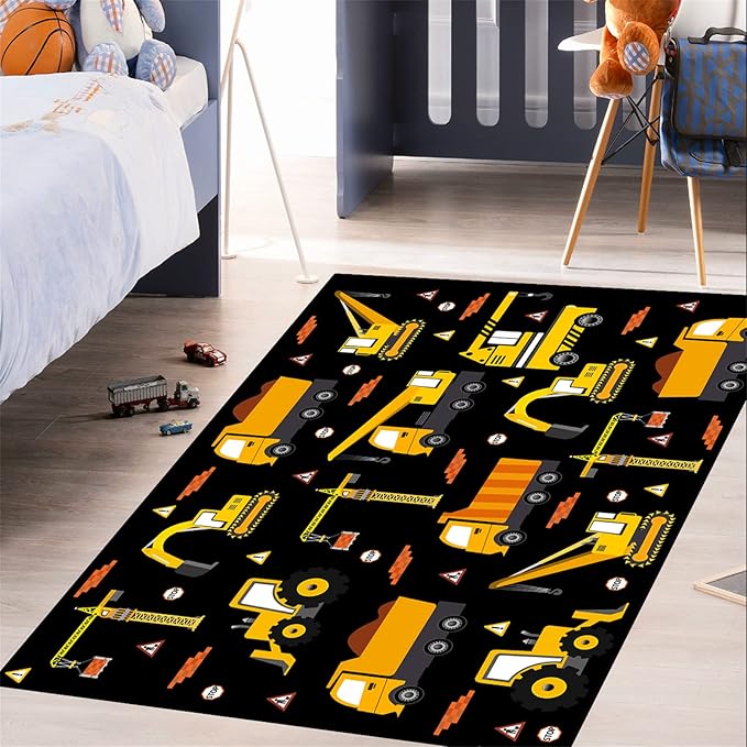 Car Track Rug Construction Play Mat Car Rug for Boys Room Kids Rugs for Playroom Construction Mat for Kids Car Rug for Boys Room Construction Decor for Boys Room,Black 3'×5' - LeafyLoom