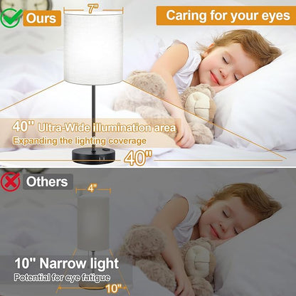 Lynnoland 𝟮𝟬𝟮𝟯 𝗡𝗘𝗪 Set of 2 Touch Control Table Lamps with 2 USB & AC Outlet, 3-Way Dimmable Bedside Nightstand Lamps for Bedroom Living Room Nursery, 800 Lumens 5000K Daylight Bulbs Included - LeafyLoom