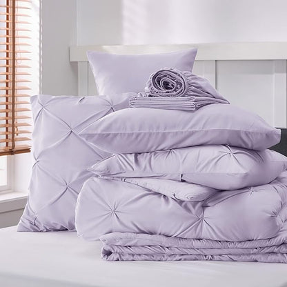 Bedsure California King Comforter Set - Cal King Bed Set 7 Pieces, Pinch Pleat Light Purple Cali King Bedding Set with Comforter, Sheets, Pillowcases & Shams - LeafyLoom