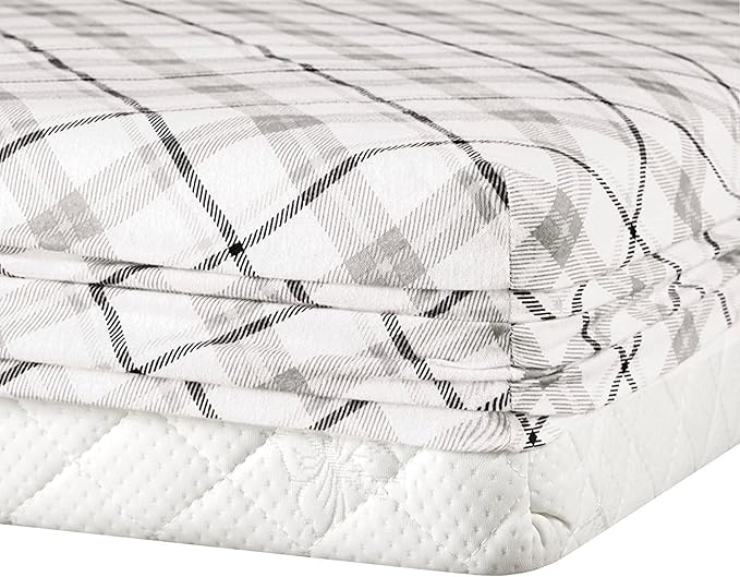 Comfort Spaces Cotton Flannel Breathable Warm Deep Pocket Sheets with Pillow Case Bedding, Cal King, Grey Plaid 4 Piece - LeafyLoom