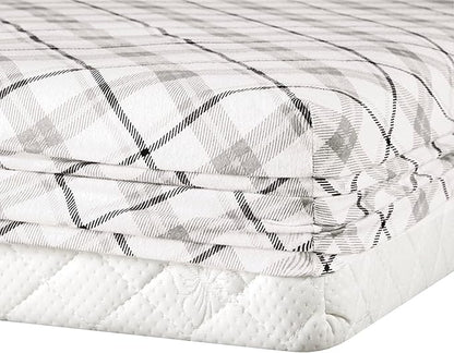 Comfort Spaces Cotton Flannel Breathable Warm Deep Pocket Sheets with Pillow Case Bedding, Cal King, Grey Plaid 4 Piece - LeafyLoom