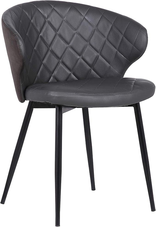 Armen Living Ava Contemporary Faux Leather Dining Room Kitchen Accent Chair, 30.5 Inch Height, Grey, Black - LeafyLoom