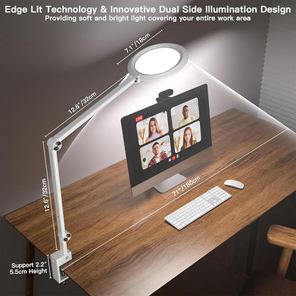 LED Desk Lamp for Video Conferencing, Webcam Light, Reading Light, Dimmable 4 Color Modes, 18W Desk Light, Clip on Light, Eye Care Zoom Light, for Home Office and Office Use - LeafyLoom