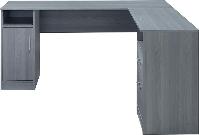 Techni Mobili Functional Storage L-Shaped Computer Desk, Grey & Rollingg File Cabinet, Regular, gray - LeafyLoom