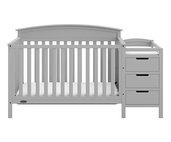 Graco Benton 5-in-1 Convertible Crib and Changer (Pebble Gray) – Crib and Changing Table Combo, Includes Water-Resistant Changing Pad, 3 Drawers, Converts to Toddler Bed, Daybed and Full-Size Bed - LeafyLoom