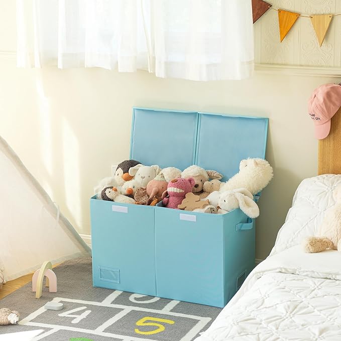 GRANNY SAYS Toy Chest with Lids, Foldable Toy Storage Organizer with Handles, Stuffed Animal Storage for Nursery Room Playroom, Living Room, Large Toy Box for Boys and Girls, Light Blue - LeafyLoom