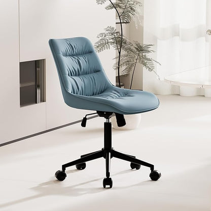 Kidol & Shellder Armless Office Chair Desk Chair Comfy Makeup Vanity Chair with Back Ergonomic Swivel Chair Home Office Desk Chairs with Wheels Rolling Computer Chair Bedroom Accent Chair(Blue) - LeafyLoom