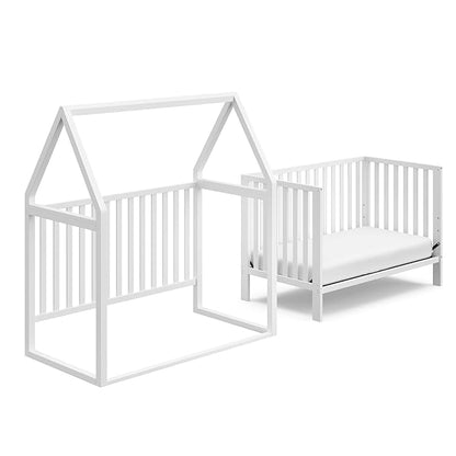 Storkcraft Orchard 5-in-1 Convertible Crib (White) – GREENGUARD Gold Certified, Canopy Style Baby Crib, Converts from Crib to Toddler Bed, Daybed and Full-Size Bed, Fits Standard Crib Mattress - LeafyLoom