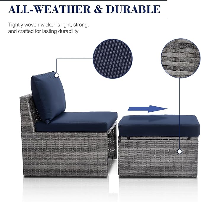 BACKYARD EXPRESSIONS PATIO · HOME · GARDEN w Backyard Expressions 2 Pc. Outdoor Conversation Chair Set with Storage and Ottoman, 250lb Weight Capacity, Navy Blue/Grey Wicker - LeafyLoom