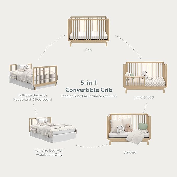 Storkcraft Santorini Deluxe 5-in-1 Convertible Crib with Bonus Toddler Guardrail (Driftwood) – GREENGUARD Gold Certified, Toddler Guardrail Included in Box, Fits Standard Crib Mattress - LeafyLoom