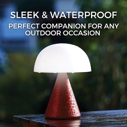 Lexon Mina L Mushroom Lamp - 9 LED Color Table Lamp for Bedrooms, Living Room & Office - Cordless, Rechargeable with 24h Light & Dimmer, Aluminum, Large - Dark Red - LeafyLoom