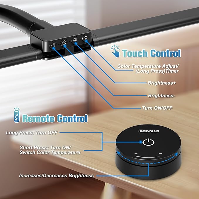 LED Desk Lamp with Clamp, Wireless Remote Control Dimming Stepless Architect Desk Lamps for Home Office, 25 Lighting Modes Adjustable LED Table Lamp, Study Eye-Caring Dual Head Gooseneck Lamp for Desk - LeafyLoom