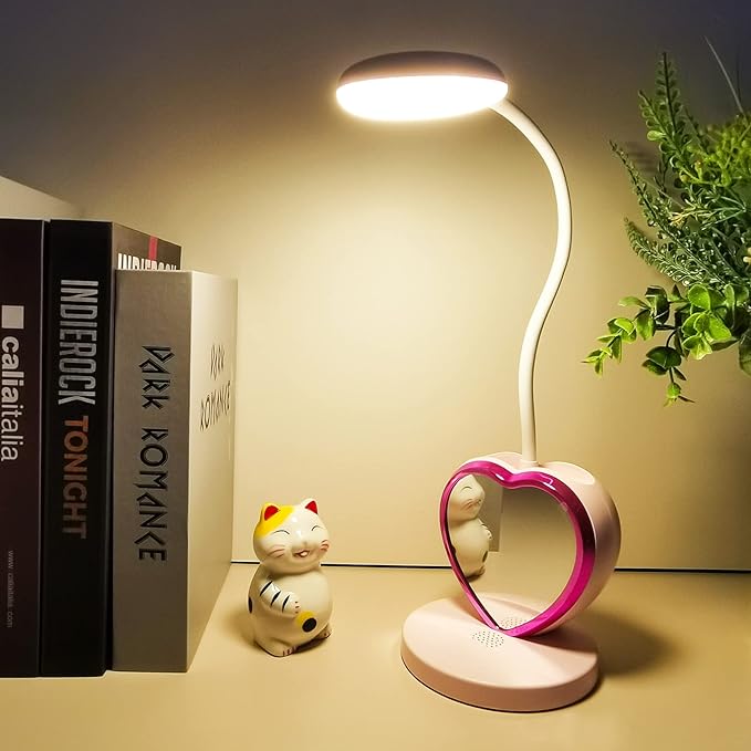 LED Desk Lamp, Cute Pink Desk Lamp with USB Charging Port/Pen Holder and Phone Stand, Touch Control Reading Lamp with 2 Color Modes,Eye-Caring Study Table Lamp for Kids Girls College Dorm Bedroom - LeafyLoom