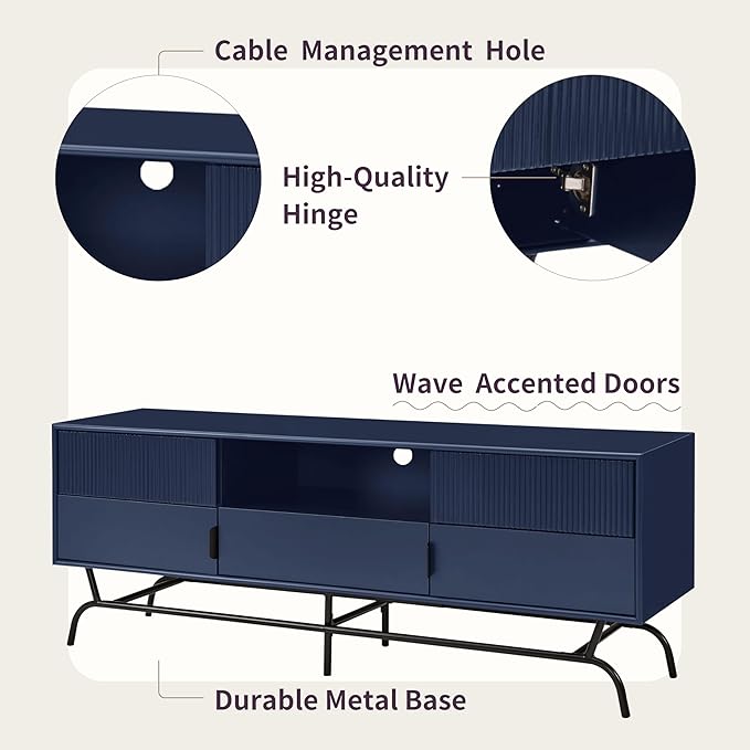 24/7 Shop at Home Quin Modern TV Stand with Storage Drawers, Media Console Cabinet, Entertainment Center for 65 inch Television, Unique Living Room Furniture, Indigo - LeafyLoom