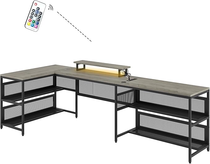 NicBex Laik-DW-00010-DX Desks, 82" W x 43" D x 35" H, Gray - LeafyLoom