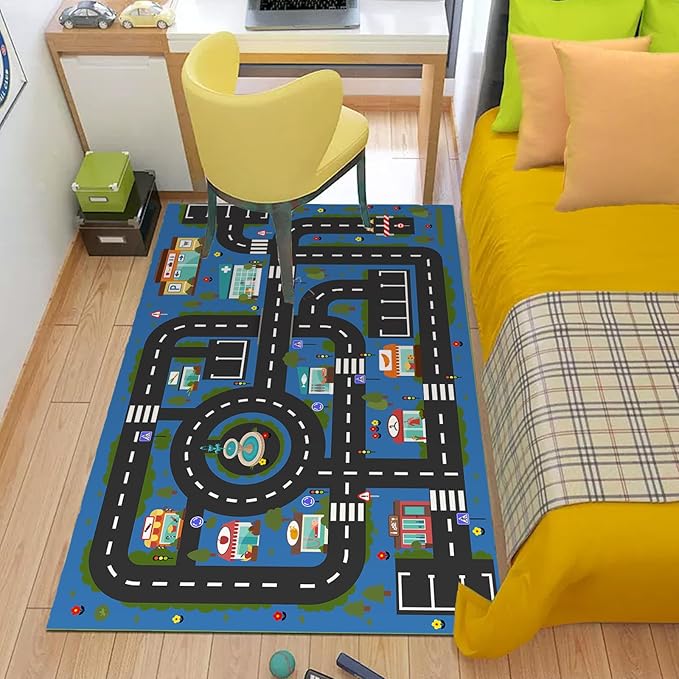 Analog ABC Kids Rug Playroom Car Rug Play Mat City Life Road Rug for Cars Fun City Map for Carpet for Bedroom Boys (47 * 70 inches, Hope City) - LeafyLoom