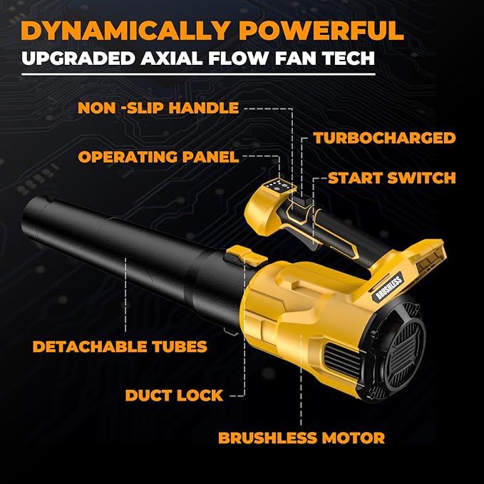 Cordless Leaf Blower for Dewalt 20V Max Battery, 480 CFM Electric Blower with Brushless Motor, Adjustable 3 Speeds up to 22000RPM, Handheld Leaf Blower for Lawn Care,Yard and Snow Blowing(No Battery) - LeafyLoom