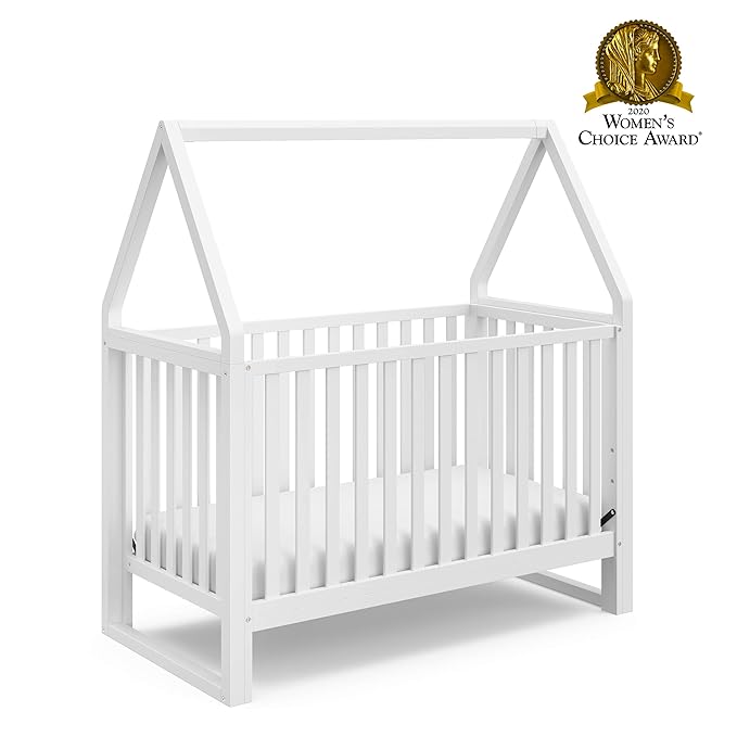 Storkcraft Orchard 5-in-1 Convertible Crib (White) – GREENGUARD Gold Certified, Canopy Style Baby Crib, Converts from Crib to Toddler Bed, Daybed and Full-Size Bed, Fits Standard Crib Mattress - LeafyLoom