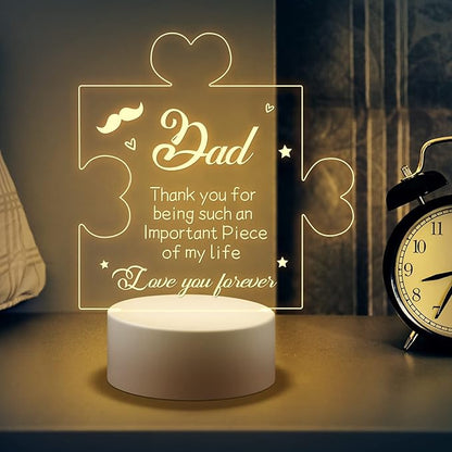 Puzzle Night Light Gift for Dad, Dad Gifts from Daughter and Son Night Lamp with Plastic Base, Unique Gifts On Birthday Christmas Day for Dad - LeafyLoom