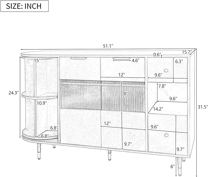 51.1" Rotating Storage Cabinet Sideboard with 2 of Tempered Changhong Glass and 2 Drawers,Wooden Console Table,w/Built-in Shelves & Turntable,for Living Room,Beige - LeafyLoom