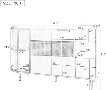 51.1" Rotating Storage Cabinet Sideboard with 2 of Tempered Changhong Glass and 2 Drawers,Wooden Console Table,w/Built-in Shelves & Turntable,for Living Room,Beige - LeafyLoom