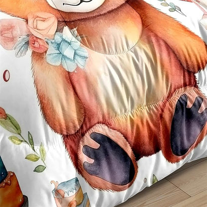 Brown Panda Twin Comforter Set - 2Pcs Cartoon Panda Twin Bedding Set for Boys Girls Kids Lovely Animals Cake Theme Comforter with 1 Quilt and 1 Pillowcase All Seasons Boys Girls Gifts, Twin Size - LeafyLoom