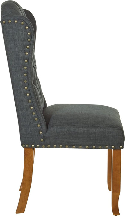 OSP Home Furnishings Jessica Button Tufted Wingback Upholstered Dining Chair with Wood Legs, Charcoal Fabric - LeafyLoom