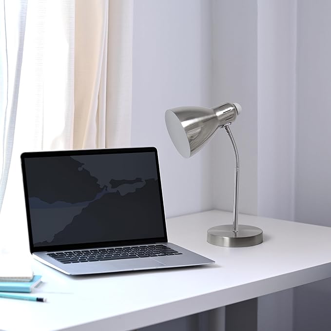 Simple Designs LD1037-BSN Semi Flexible Desk Lamp, Brushed Nickel - LeafyLoom