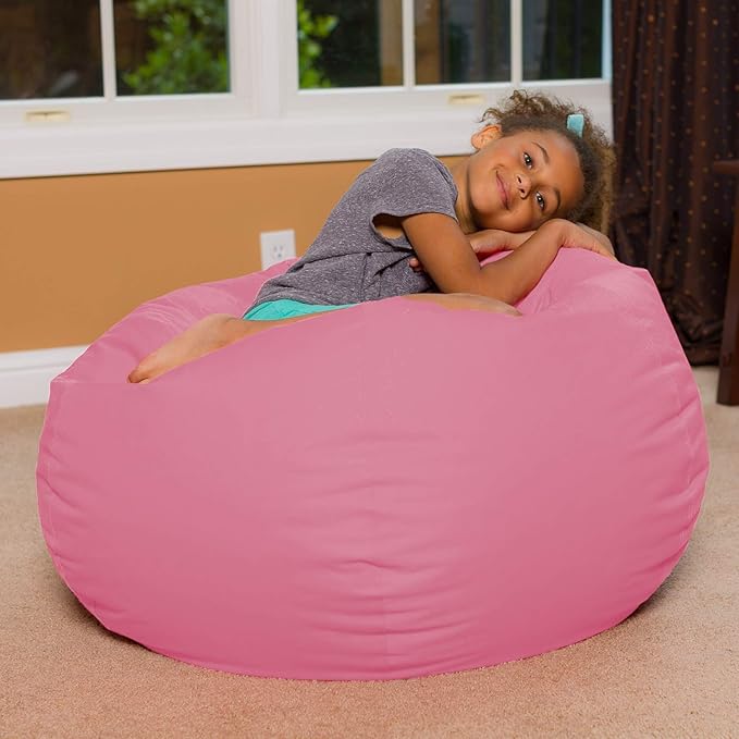 Posh Creations Bean Bag Chair for Kids, Teens, and Adults Includes Removable and Machine Washable Cover, Solid Pink, 38in - Large - LeafyLoom