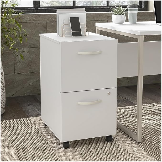 Bush Business Furniture Hybrid 2-Drawer Mobile File Cabinet, Letter/Legal, White, 20-inch (HYF116WHSU-Z) - LeafyLoom