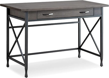 Leick Home 23400 Chisel & Forge Writing Computer Desk with Drop Front Keyboard Drawer, Smoke Gray and Matte Black - LeafyLoom