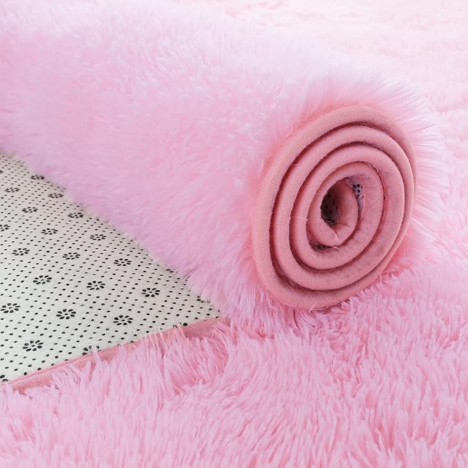 Softlife Pink Fluffy Area Rugs for Living Room, 6x9 Feet Rug for Bedroom Ultra Soft Girls and Boys Room Kids Room Nursery Rug, Shaggy Fur Indoor Plush Modern Floor Carpet Christmas Decor, Pink - LeafyLoom