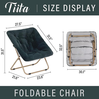 Tiita Comfy Saucer Chair, Soft Faux Fur Oversized Folding Accent Chair, Lounge Lazy Chair for Kids Teens Adults, Metal Frame Moon Chair for Bedroom, Living Room, Dorm Rooms - LeafyLoom