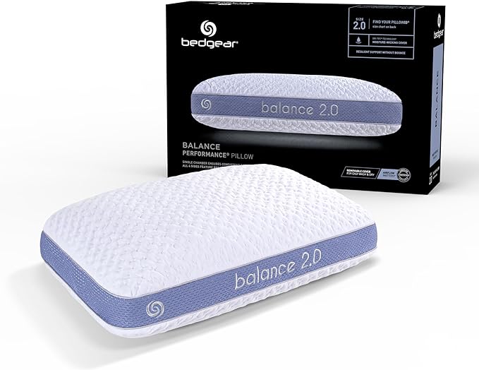 Bedgear Balance Performance Pillow - Size 2.0 - Moisture Wicking Bed Pillow - All Sleep Positions - Medium Firmness Sleeping Pillow - Hypoallergenic, Washable Removable Cover - 20" W x 26" L x 5.75" H - LeafyLoom