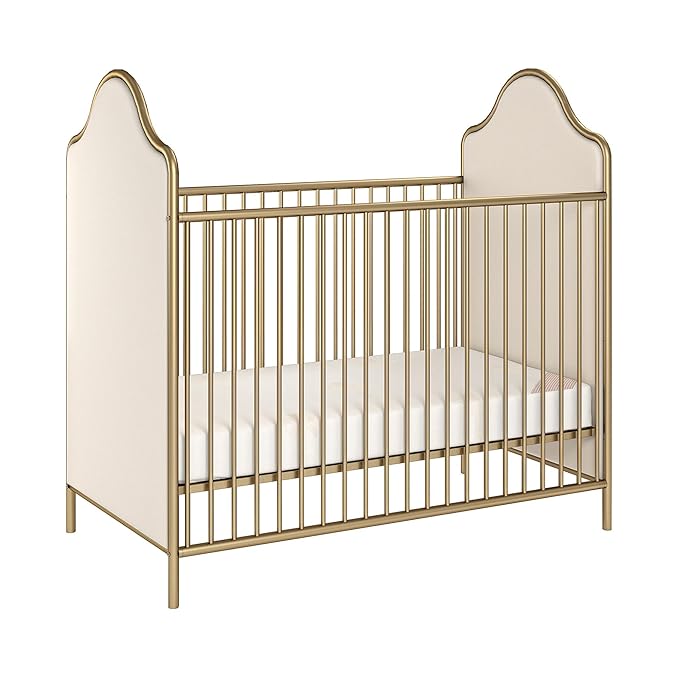 Little Seeds Piper Upholstered Metal Crib, Gold - LeafyLoom