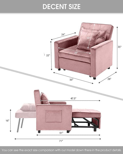 XSPRACER [UPDATED] Convertible Chair Bed, Sleeper Chair Bed 3 in 1, Stepless Adjustable Backrest,Armchair, Sofa, Bed, Flannel, Pink, Single One - LeafyLoom