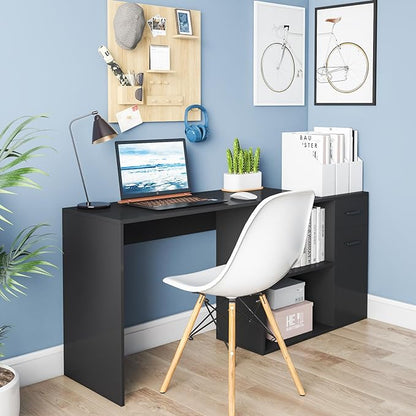 L-Shaped Rotating Computer Desk with Storage Shelves 68 inch Home Office Desk Corner with Drawers and File Cabinet Multipurpose Study Writing Table for Bedroom Small Space Black - LeafyLoom