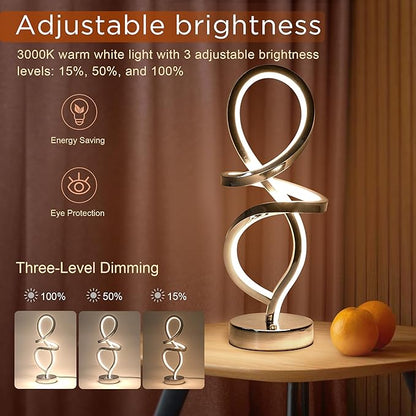 Modern Table Lamp, RGB Table Lamp，LED Spiral Lamp, Silver Bedside Lamp with 7 Colors 10 Light Modes, Touch Dimmable Nightstand Lamp for Bedroom Living Room Home Office, 15W - LeafyLoom