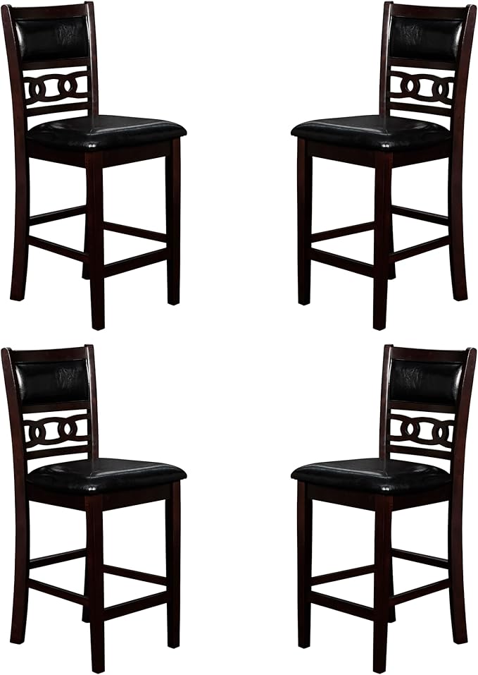 New Classic Furniture Gia Counter Dining Chair (Set of Four), Black PU Upholstered Seat & Back Rest, Ebony - LeafyLoom