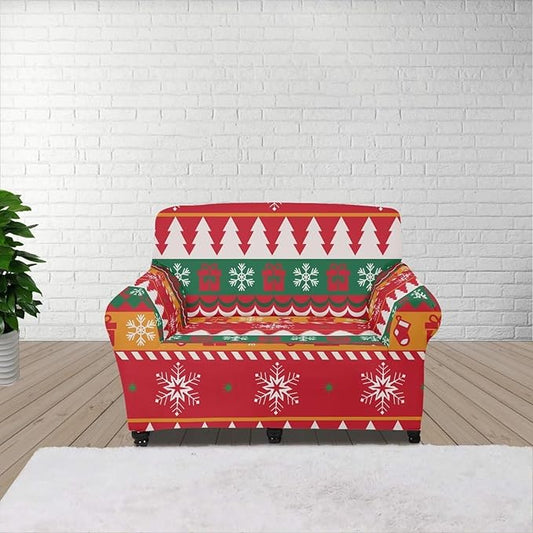 FKELYI Red Christmas Sofa Furniture Protector Easy Going Stretch Sofa Slipcover Comfortable Sofa Couch Cover with Elastic Bottom S FKELYI