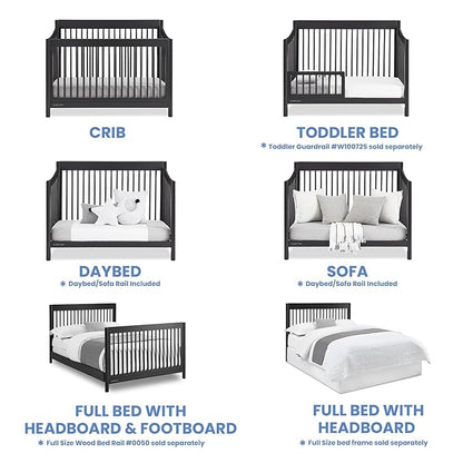 Delta Children Brooks 6-in-1 Convertible Crib, Midnight Grey + Simmons Kids Quiet Nights Breathable Crib Mattress with Removable/Machine Washable Cover (Bundle) - LeafyLoom