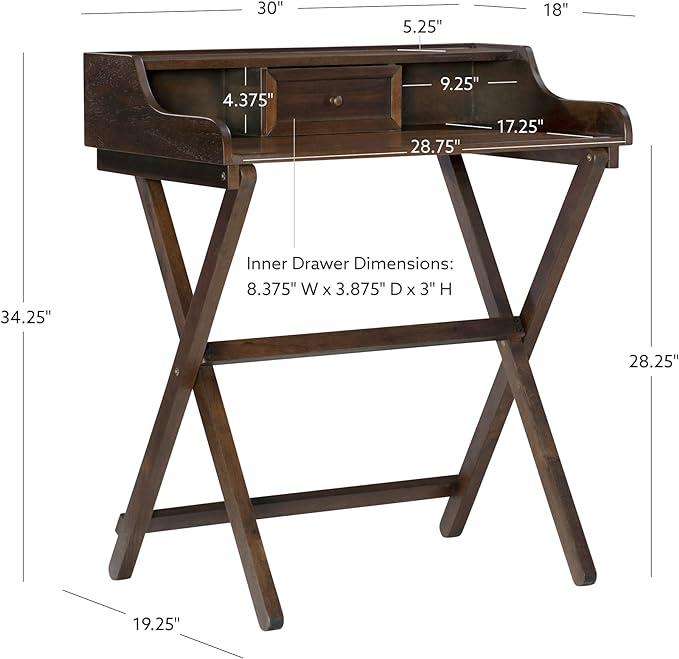 Linon Mable Folding Desk, Walnut - LeafyLoom