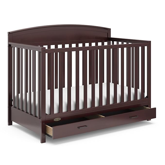 Graco Benton 5-in-1 Convertible Crib with Drawer (Espresso) - Converts from Baby Crib to Toddler Bed, Daybed and Full-Size Bed, Fits Standard Full-Size Crib Mattress, Adjustable Mattress Support Base - LeafyLoom