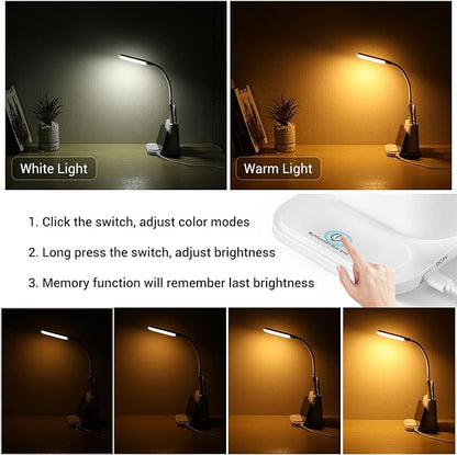 LED Desk Lamp, NovoLido Rechargeable Lamp with USB Charging Port/Pen Holder/Phone Holder, Small Study Cute for Kids/Home/Office/Dorm, Flexible Portable Bedside Table Reading (White) - LeafyLoom