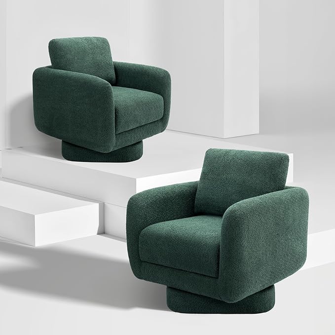 COLAMY Swivel Accent Chairs Set of 2, 32Inches Wide Upholstered Armchair with Plush Back Pillow for Living Room, Modern Sofa Corner Chair for Nursery/Living Room/Bedroom-Green - LeafyLoom