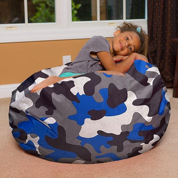 Posh Creations Bean Bag Chair for Kids, Teens, and Adults Includes Removable and Machine Washable Cover, Soft Nylon - Camo Blue and Brown, 38in - Large - LeafyLoom